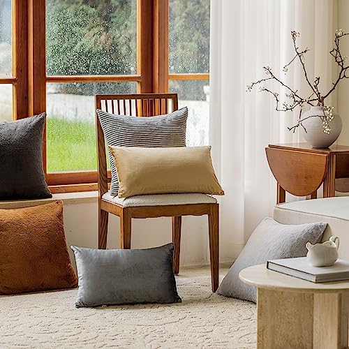 Home Brilliant Throw Pillow Covers 18 x 18 Set of 2 Striped Velvet Corduroy Gray Couch Pillow Covers Decorative Throw Pillow Covers for Couch Chair Bed, 18x18 inch, Light Grey