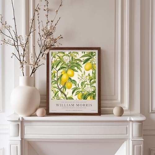 Poster Master William Morris Poster - Lemon Tree Print - Botanical Art - Fruit Art - Exhibition Piece - Lemon Illustration - Floral Design - Aesthetic Print - Colorful Kitchen Wall Decor - 11x14 Brown Framed
