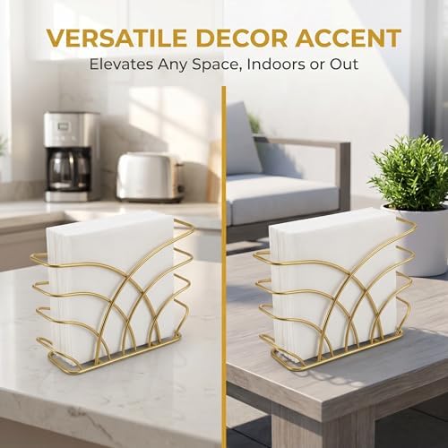 Napkin Holder for Table, Gold Iron Upright Paper Dispenser Caddy