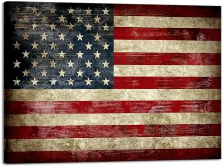 Pyradecor Old Vintage American Flag Canvas Prints Wall Art Pictures Paintings for Living Room Office Home Decorations Modern Abstract Landscape Artwork 28"x20"