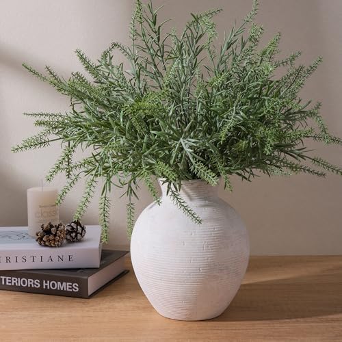 Ceramic Flower Vase Home Decor, 7.4 in Farmhouse Table Vases Rustic Vintage Living Room Kitchen Bedroom Decoration Pottery Decorative Vases for Flowers House Shelf Office Desk Dining Entryway, White