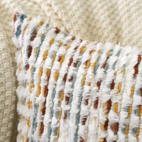 Aeckself Boho Chenille Tufted Pillow Cover 12 x 20 Inch, Rectangle Decorative Lumbar Throw Pillow Cover Neutral Pillowcase for Couch Bedroom Living Room, Orange White