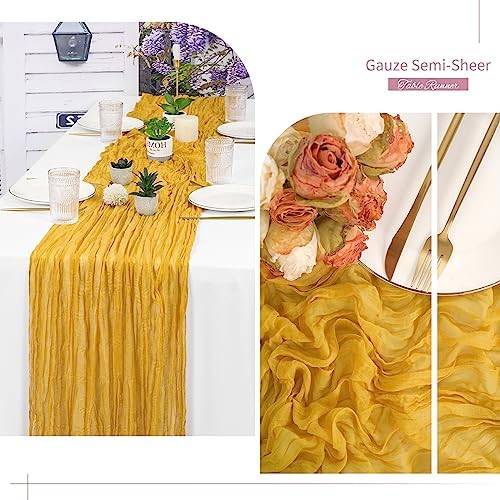6 Pack Gold Cheesecloth Table Runner, Extra Wide 35x120 Inch