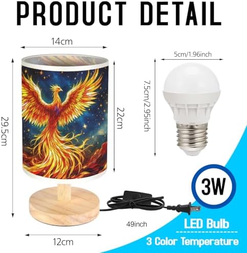 Phoenix Table Lamp LED 3-Color Pressed Bedside, Phoenix Shade Lamp with Wood Base for Bedroom Living Room Desk Office TL01