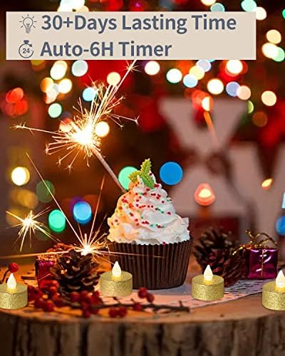 Battery Operated LED Tea Lights,24 Pack Gold Flameless Votive Tealights Candle with Warm White Flickering light, Small Electric Fake Tea Candle Realistic for Wedding,Table,Festival Celebration