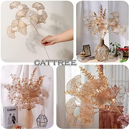 Christmas Artificial Plants Decoration 26" Tall, CATTREE Fake Plastic Golden Apricot Leaves Simulation Ginkgo Leaf Grass for Wedding Party Indoor DIY Home Office Table Centerpieces Decor Gold - 2 Pack