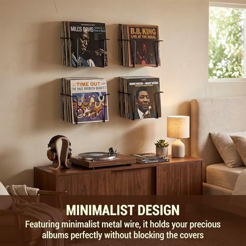 MyGift Set of 4 Black Metal Wire Vinyl Record Display Shelves, Wall Mount