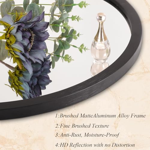 AOAOPQ Mirror for Wall Small Round for Bathroom Entryway Living Room Hallway Matte Frame Tempered Glass Mirrors Anti Rust Hangs Tempered Glass for Bedroom Entry Dining Room Black