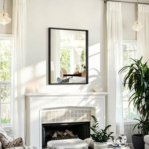 AAZZKANG Black Mirrors for Wall Rectangle Metal Framed 20"x16" | Large Hanging Mirror for Bedroom Bathroom Living Room Entryway Vertically or Horizontally Decorative