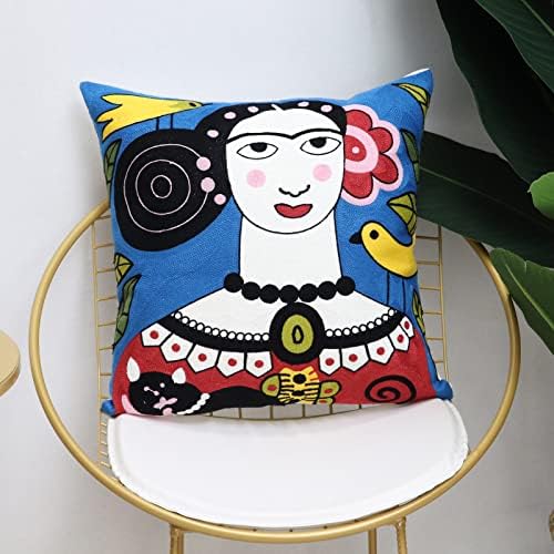 Soft Cotton Throw Pillow Covers Abstract Art Exaggerated Mythology Figure Embroidery Square Cushion Cover Outdoor Balcony Pillow Cases for Sofa Bed Chair 18 x 18 Inches (Pattern-1)
