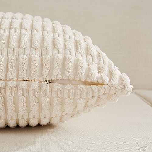 Fancy Homi 4 Packs Decorative Throw Pillow Covers for Living Room Couch Bed, Modern Farmhouse Boho Home Décor Accent Cushion Case, 16" x 16", Cream