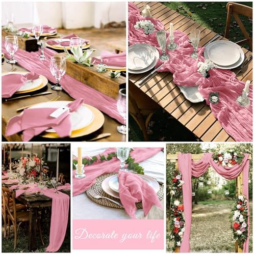 20 Pack Cheesecloth Table Runner 17 x 108 Inch, Dusty Rose