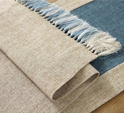 Rustic Table Runner with Fringe 15 x 108 Inches Long Blue