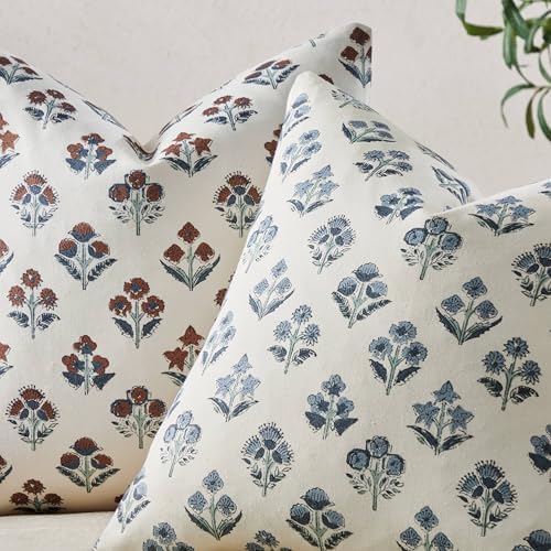 Floral Throw Pillow Covers Set of 2, 18x18 Inches Dusty Blue