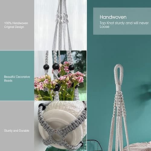 RIFNY Macrame Plant Hanger Indoor, Hanging Plant Holder, Grey, 3 PCS