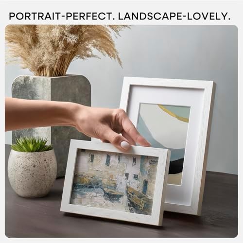 Homeforia 8x10 White Oak Picture Frame, High-End Wood, 5x7 Mat, Glass