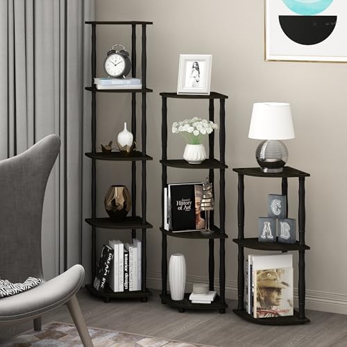 Furinno Turn-N-Tube 3-Tier Corner Display Rack Multipurpose Shelving Unit with Classic Tube, Espresso/Black