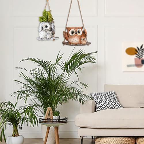 Swing Owl Hanging Planters for Indoor Plants, Cute Small Succulent Pots with Drainage Hole, Unique Resin Plant Hangers Outdoor, Hanging Plant Holder for String Of Pearls, Gift Ideas for Mother