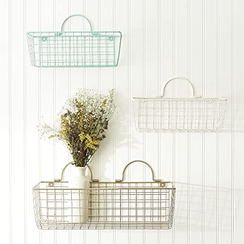 DII Farmhouse Vintage Decor, Wire Wall Basket, Small, Antique White, 2 Piece