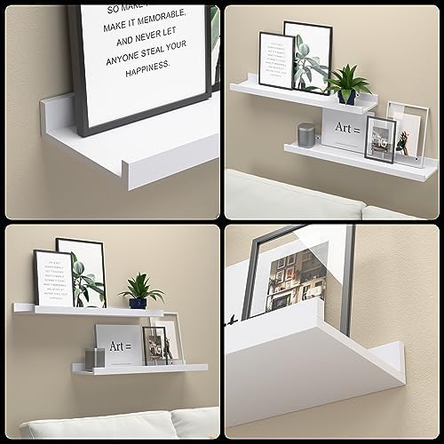 Boswillon Floating Shelves Set of 2, Long Wall Shelf with Lip, 24in, White