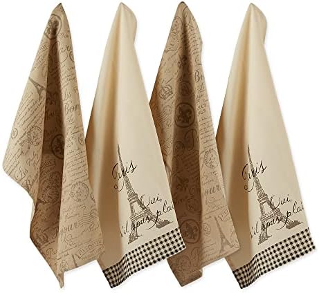 DII French Style Tabletop Kitchen Collection, Dishtowel Set, 18x28, Assorted Eiffel Tower, 4 Piece