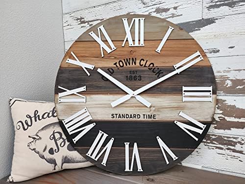 30" Wooden Multi-Color Maritime Coastal Beach Large Roman Wall Clock (Grey, 30 inch)