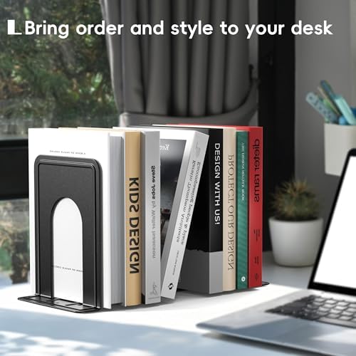 Optomni Book Ends, Bookend Supports Heavy Duty Metal Bookend Support, Book Ends Supports for Shelves Decor Home Office School (6 Pairs/12 Pieces, Black)