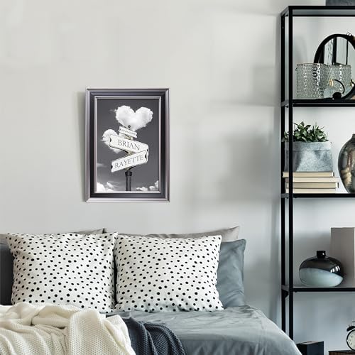 Street Sign Heart and Heart Framed Arts Gift Your Names,the Date and romantic verses or write your own message Gift for Anniversary.With Different Frame Styles Framed Size:21 5/8X15 1/2 inches