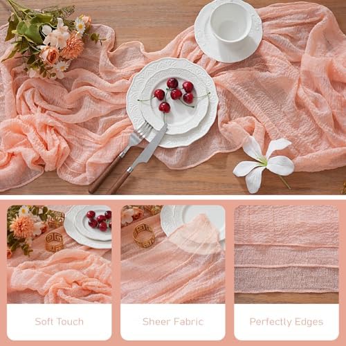 2Pcs Cheesecloth Table Runner Pink 10FT Boho Gauze Cheese Cloth Table Runners 120 Inches Long Rustic Sheer for Centerpiece Home Party Christmas Wedding Baby Shower Spring Easter Decor