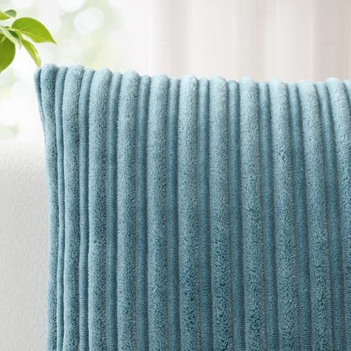 Kevin Textile Striped Corduroy 12”x20” Pillow Covers 2 Pack, Blue Grey
