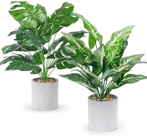 2 Pack 16" Fake Plants Monstera for Desk Shelf Decor