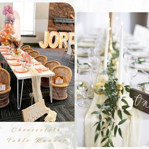 12 Pcs Beige Cheesecloth Table Runner 10FT Runner for Tables Boho Gauze Fabric Table Runner Decoration Rustic Sheer Runner for Wedding Bridal Shower Birthday Party Table Decor (35 x 120 Inches Long)
