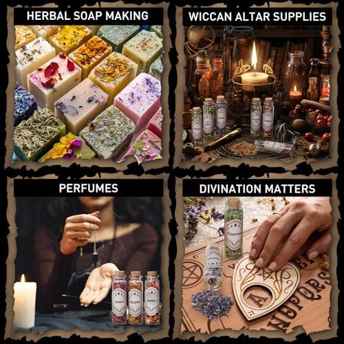 Witchcraft Supplies Herbs, Dried Flowers Bottles Kit for Beginner, 30 Pack