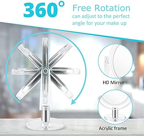 Magnifying Makeup Double Sided Mirror 1x 10x Magnification Desk Mirror 7'' | Fabuday Tabletop Magnified Mirror with Stand, Two Side Cosmetic Vanity Acrylic Mirror, 360° Rotation, Clear