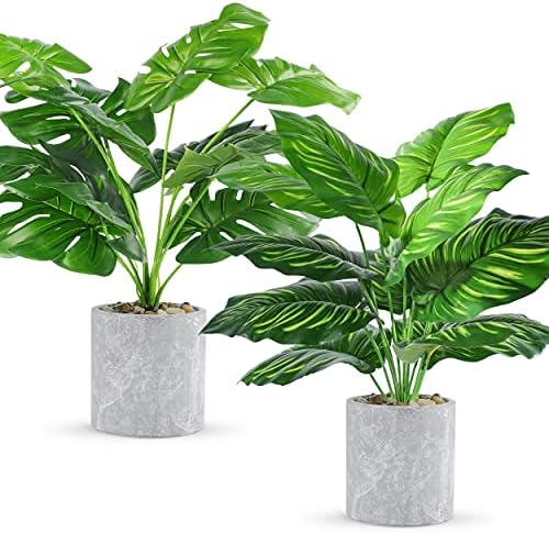 2 Pack 16" Fake Plants Sage Green for Office Bedroom Decor