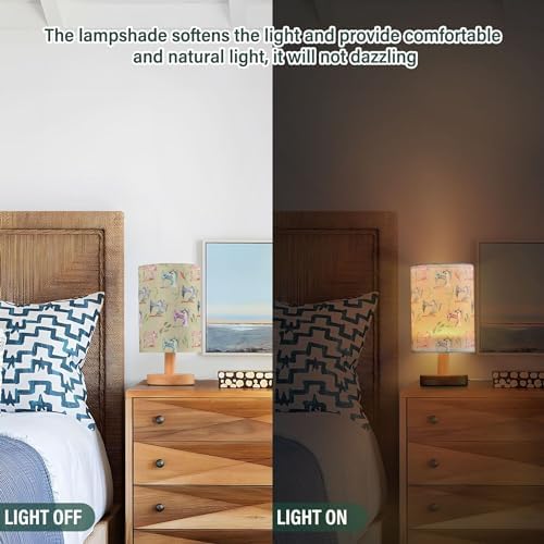 Table Lamp Watercolor Sewing Machine and Floral Pattern Nightstand Lamp with Wood Base Fabric Lamp Shade Bedside Desk Lamp for Living Room Bedroom Kids Room Office