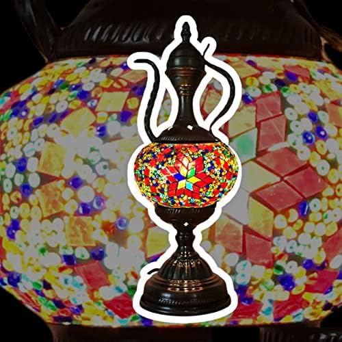 SILVERFEVER Handcrafted Mosaic Turkish Lamp Moroccan Glass Table Desk Bedside Light Bronze Base with E12 Bulb (Star of David Burgundy Aladin)