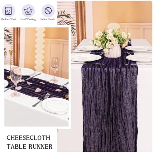 4 Pack 120 Inch Dark Purple Cheesecloth Table Runner Boho Rustic Gauze Sheer Romantic 10 FT Long Cheese Cloth Table Runner for Bridal Baby Shower Wedding Party Birthday Holiday Home Easter Decor