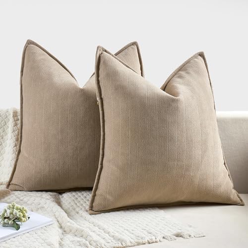 MIULEE Pack of 2 Khaki Decorative Chenille Pillow Covers 20x20 Inch