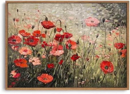 OIQArtOIQ Vintage Landscape Canvas Wall Art Framed Natural Scenery Painting Artwork Prints France Country Wilderness Farmhouse Decor Pictures Kitchen Bedroom Living Room Bathroom