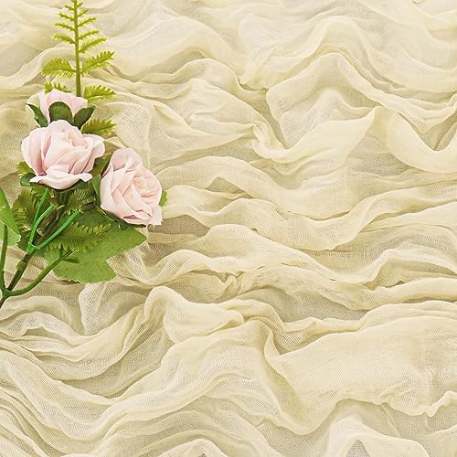 Beige 10FT Cheesecloth Table Runner Boho Gauze Fabric Table Runner Rustic Sheer Runner for Wedding Bridal Baby Shower Birthday Party Boho Table Decor（1 Pack Beige）