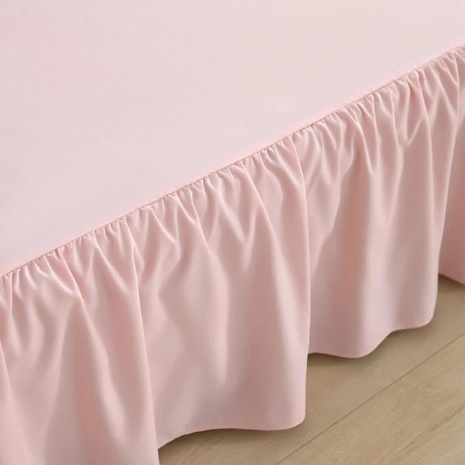 Bed Skirt Twin Size Ruffled Bed Skirt, 14'' Twin Dust Ruffle Bed Skirts | With Split Corners, Dust Ruffle with Platform, Microfiber, Breathable, Soft, Easy Fit, Light Pink