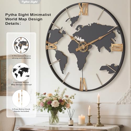 Pytha Sight 30 Inch Large Extra Giant Oversized Roman World Map Wall Clock