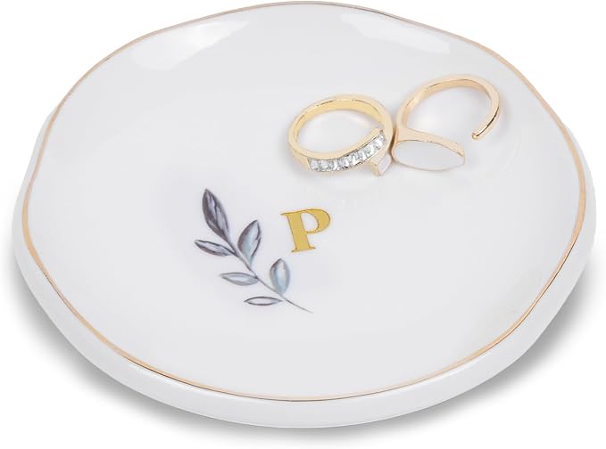 Personalized Ceramic Ring Dish, Initial Jewelry Tray for Rings, Earrings, Necklaces & Bracelets, Gift for Engagements, Birthdays, Holidays, Mom, Sister, Bridesmaid, Bride-to-Be, 4" Ring Plate