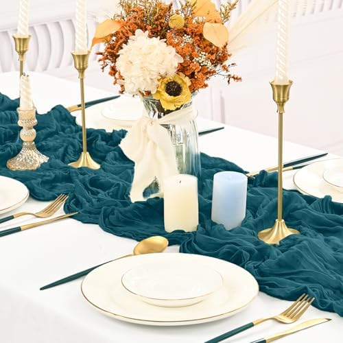 20 Pack Teal Cheesecloth Table Runner Long,21.5 x 120 Inch