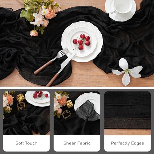 2Pcs Cheesecloth Table Runner Black 10FT Boho Gauze Cheese Cloth Table Runners 120 Inches Long Rustic Sheer for Centerpiece Home Party Christmas Wedding Baby Shower Spring Easter Decor
