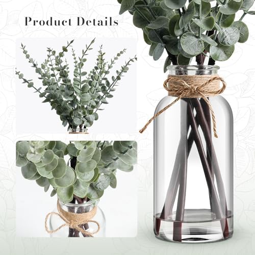 Artificial Eucalyptus Stems in Glass Vase with Hemp Rope and Faux Water