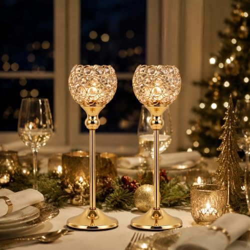 Gold Crystal Candle Holders Set of 2