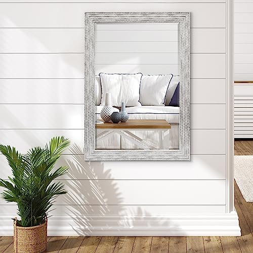 Americanflat 24x36 Wall Mirror - Hanging Mirrors with Durable Frame - Modern Mirror for Bathroom, Bedroom, Living Room - Mirrors for Wall Display and Home Decor - Metallic White with Beaded Texture