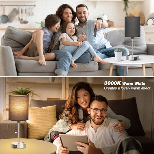 Small Bedside Table Lamp for Bedroom - Desk Lamp with USB Ports for Dorm